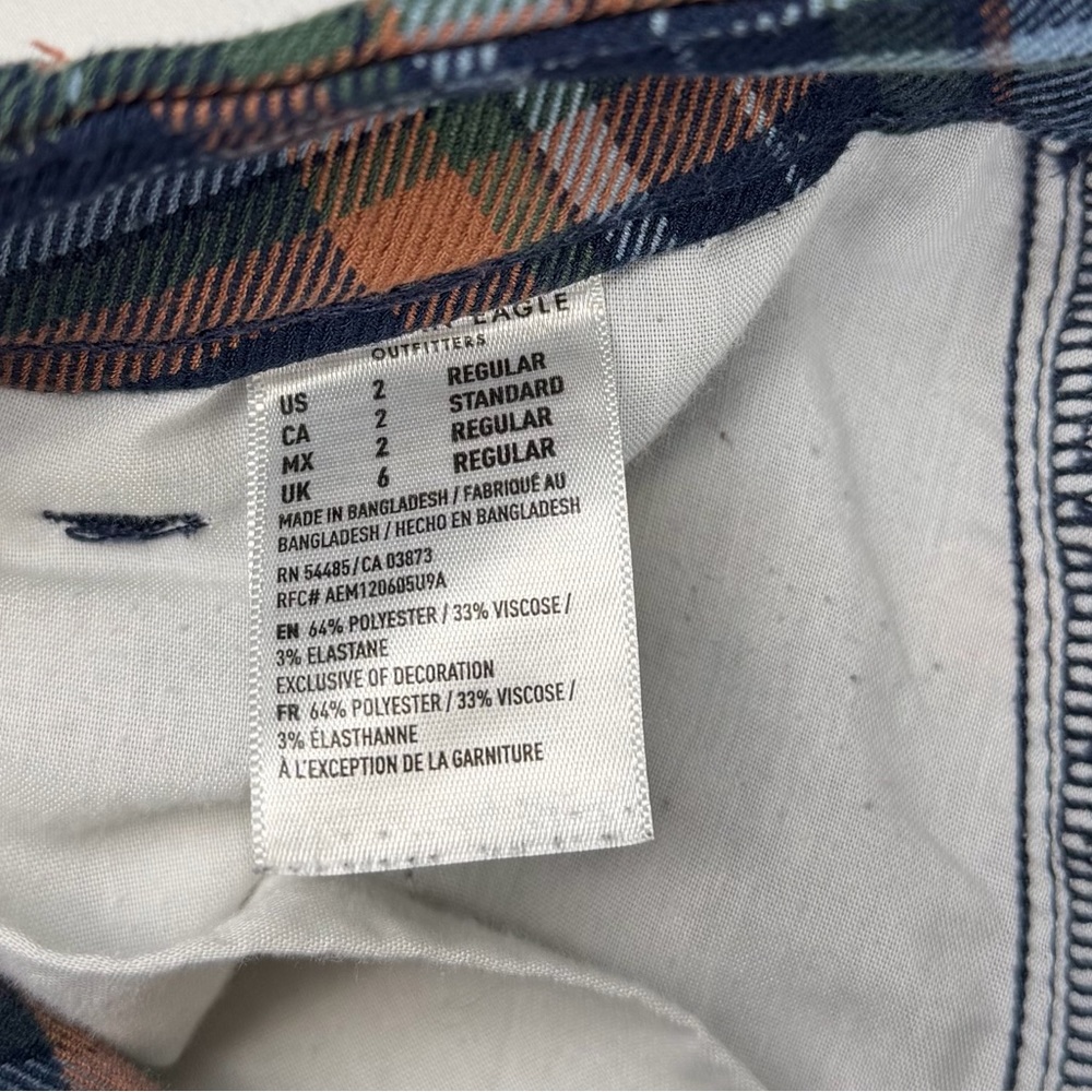 American Eagle Plaid Super Hi-Rise Skinny Trouser Sz 2 Blue Green Orange Stretch - Picture 6 of 15